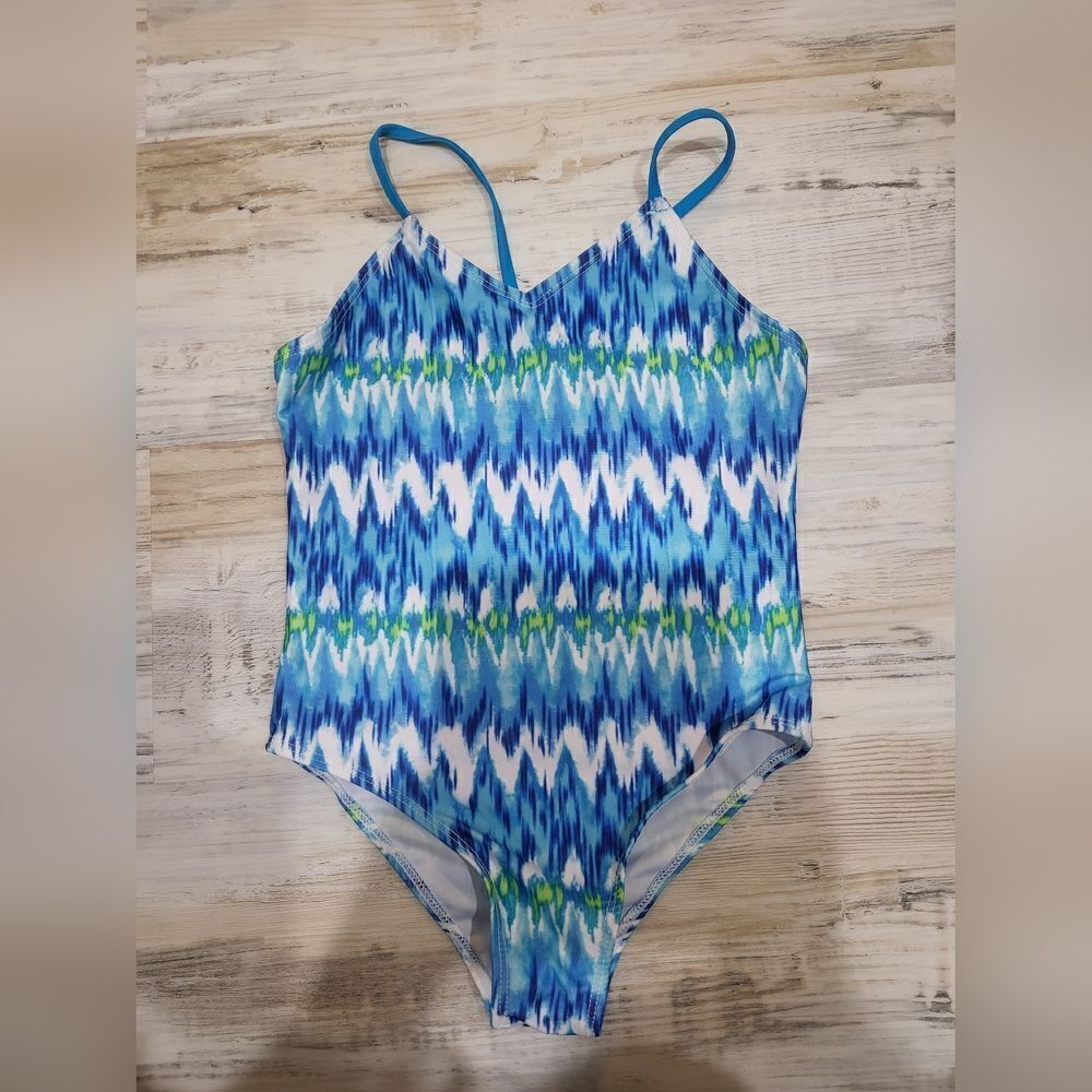 !EFIEL Girls One Piece Swimsuit Hawaiian Backless Cross Back NWT SIZE 8 Blue